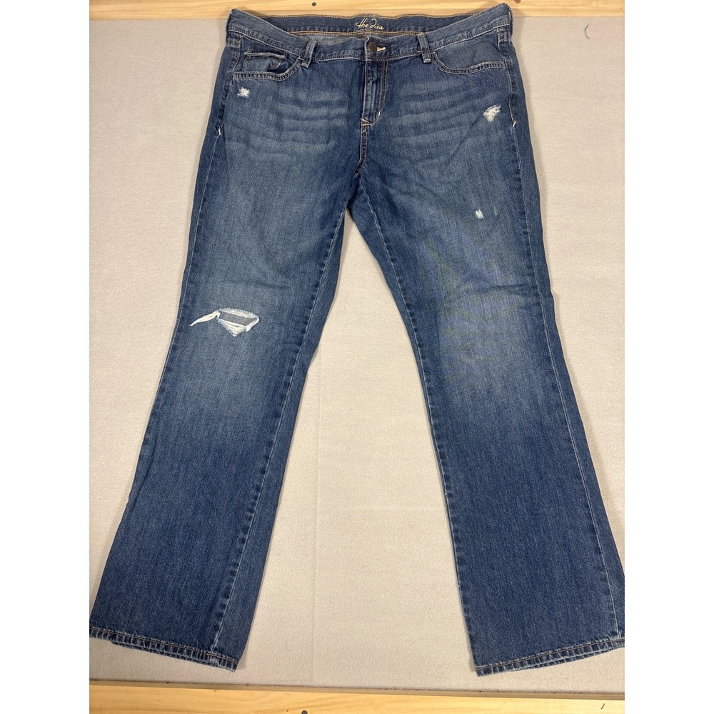 Old Navy The Diva Bootcut Jeans Blue Distressed Ripped Flap Pocket Womens 18